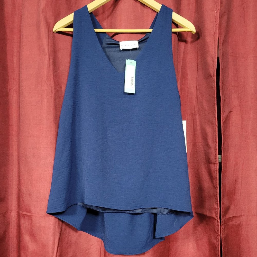NWT French Grey Cashlee V Neck Blouse in Navy Size L